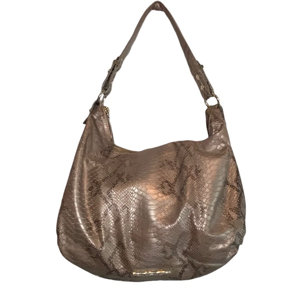 Elaine Turner Gold Leather Snake Print Hobo shoulder Bag Purse